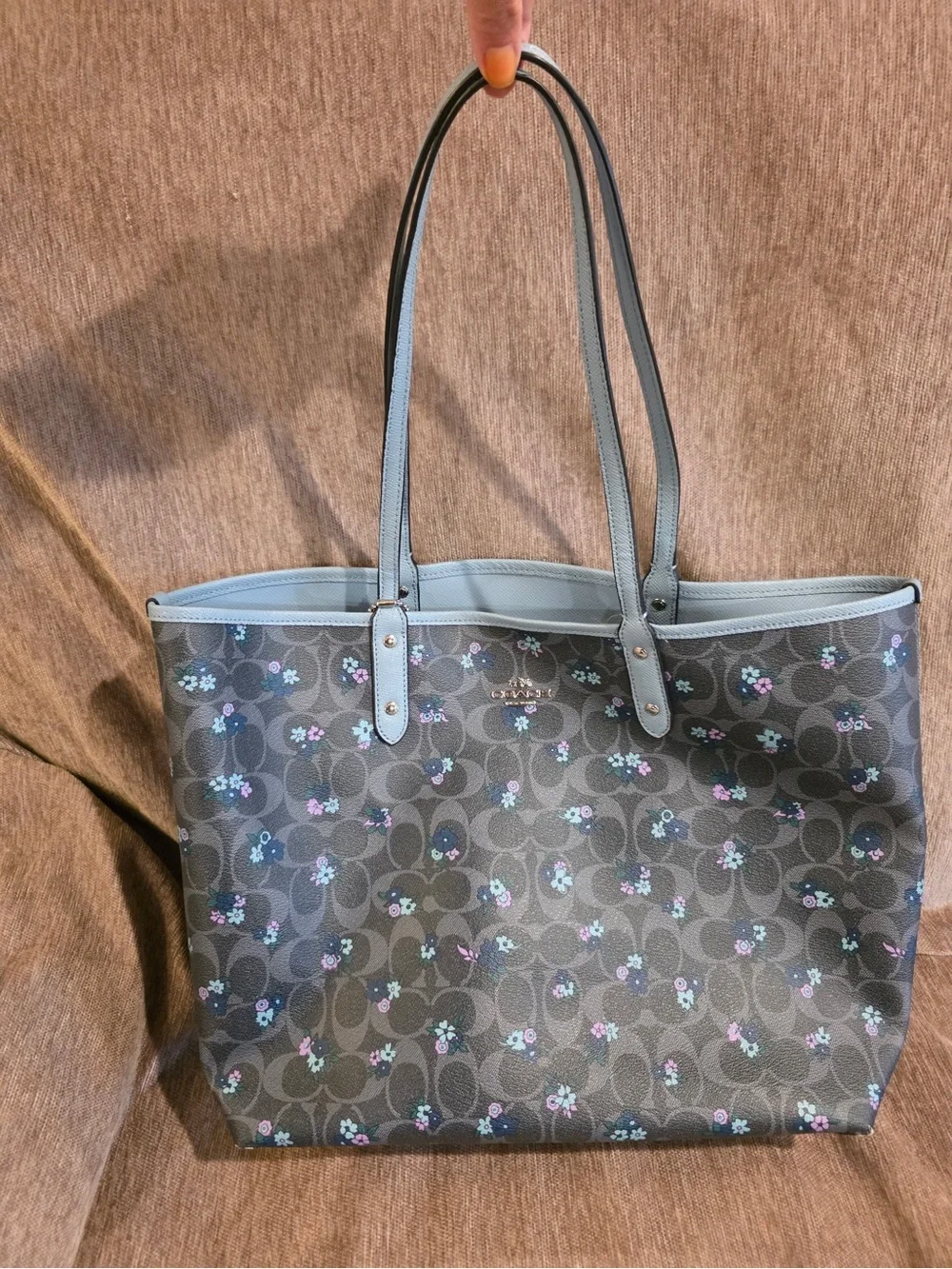 Coach Blue Floral Reversible Signature Tote